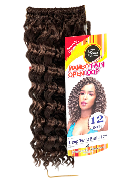 Femi Collection Mambo Twin Open Loop Deep Twist Braid 12 in, Color OET1B/30