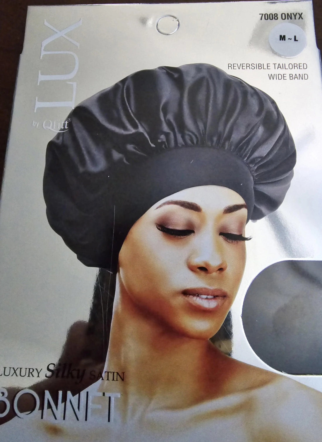 Lux by Qfitt Silky Satin Bonnet 7008, Onyx, Medium-Large  DestGlow
