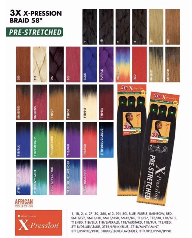 Sensationnel X-Pression 3X Pre-Stretched Braiding Hair 58 in, 3T1B/Light Blue/Lavender  DestGlow