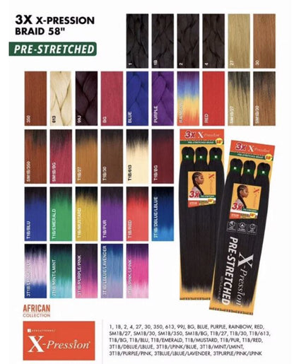 Sensationnel X-Pression 3X Pre-Stretched Braiding Hair 58 in, 3T1B/Light Blue/Lavender
