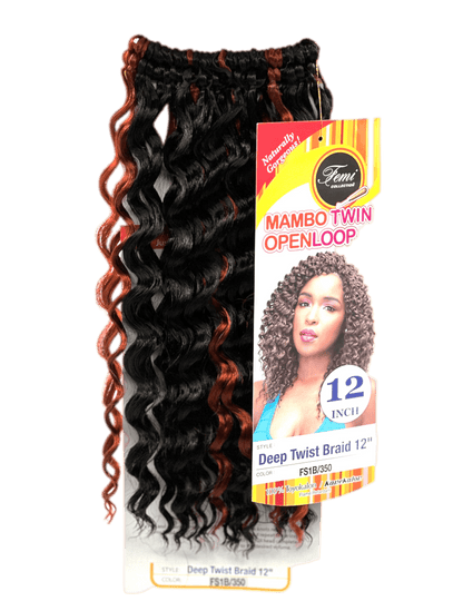 Femi Collection Mambo Twin Open Loop Deep Twist Braid 12 in, Color FS1B/350