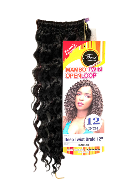 Femi Collection Mambo Twin Open Loop Deep Twist Braid 12 in, Color OET1B/30