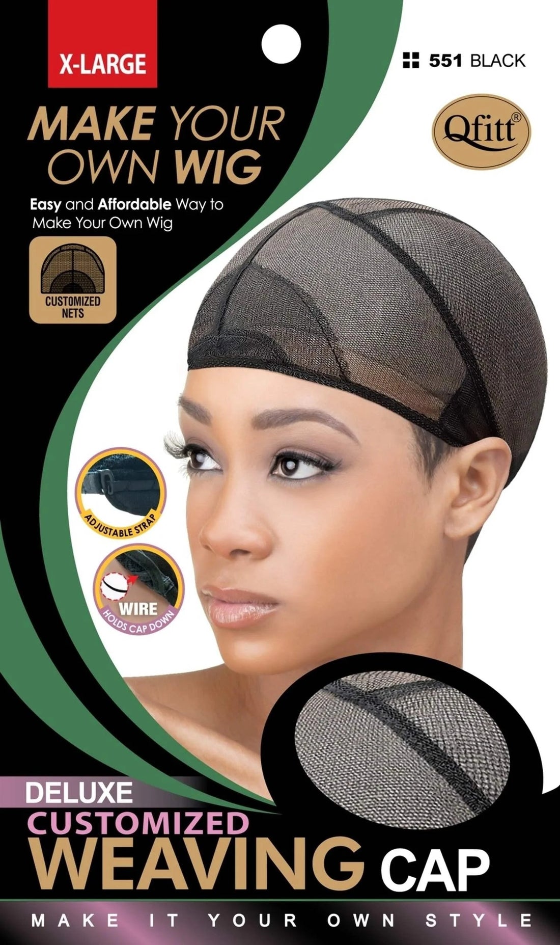 Qfitt Deluxe Custom Weaving Cap 551, Black, X-Large  DestGlow