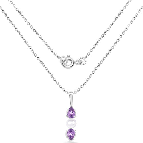 1.34 Carat Genuine Amethyst and Pearl .925 Sterling Silver Pendant  DestGlow
