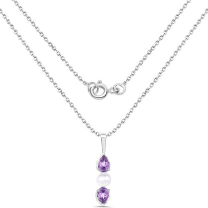 1.34 Carat Genuine Amethyst and Pearl .925 Sterling Silver Pendant  DestGlow