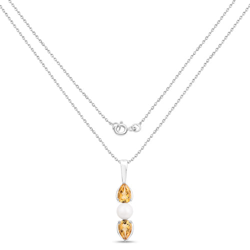 1.34 Carat Genuine Citrine and Pearl .925 Sterling Silver Pendant  DestGlow
