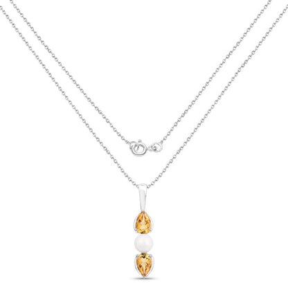 1.34 Carat Genuine Citrine and Pearl .925 Sterling Silver Pendant  DestGlow