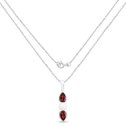 1.50 Carat Genuine Garnet and Pearl .925 Sterling Silver Pendant  DestGlow