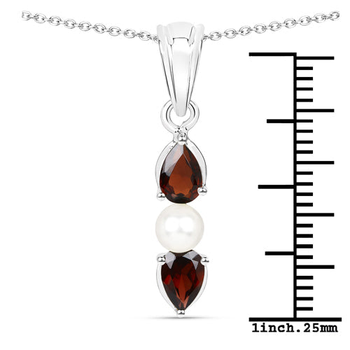 1.50 Carat Genuine Garnet and Pearl .925 Sterling Silver Pendant  DestGlow