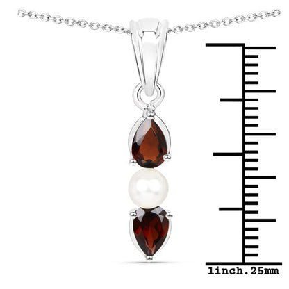 1.50 Carat Genuine Garnet and Pearl .925 Sterling Silver Pendant  DestGlow