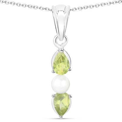 1.40 Carat Genuine Peridot and Pearl .925 Sterling Silver Pendant  DestGlow