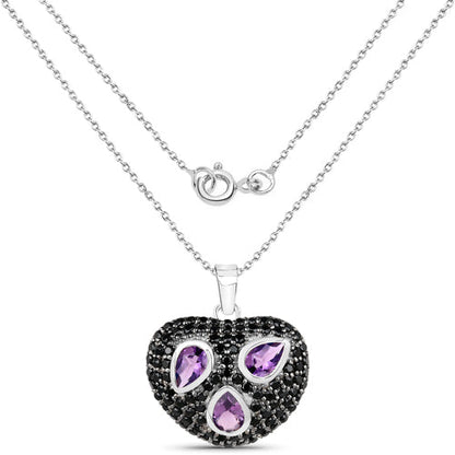 3.19 Carat Genuine Amethyst and Black Spinel .925 Sterling Silver Pendant by Bids.com