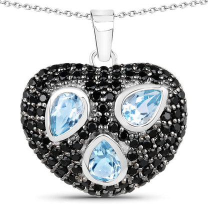 3.52 Carat Genuine Blue Topaz and Black Spinel .925 Sterling Silver Pendant by Bids.com
