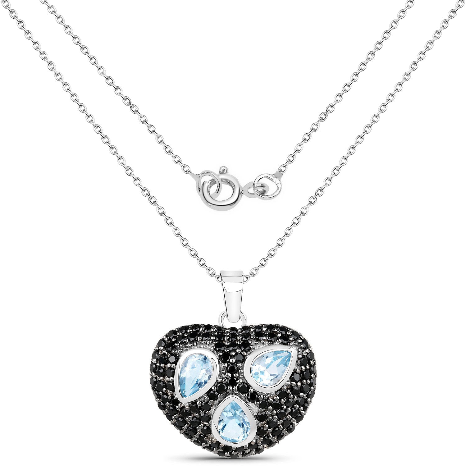 3.52 Carat Genuine Blue Topaz and Black Spinel .925 Sterling Silver Pendant 