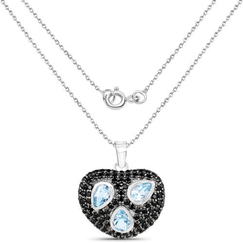 3.52 Carat Genuine Blue Topaz and Black Spinel .925 Sterling Silver Pendant by Bids.com