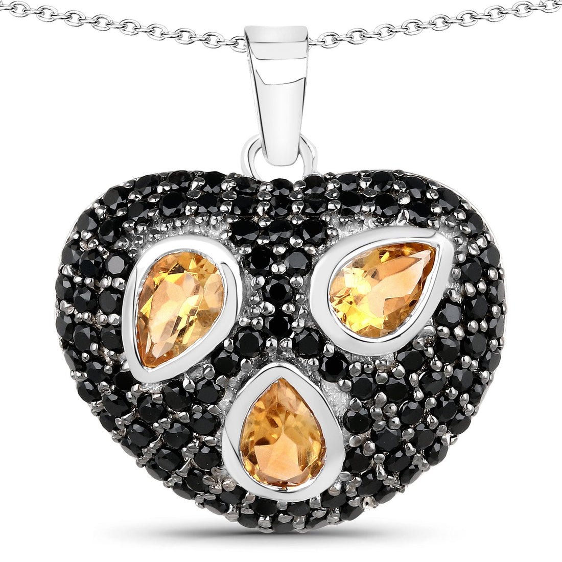3.19 Carat Genuine Citrine and Black Spinel .925 Sterling Silver Pendant by Avera Group