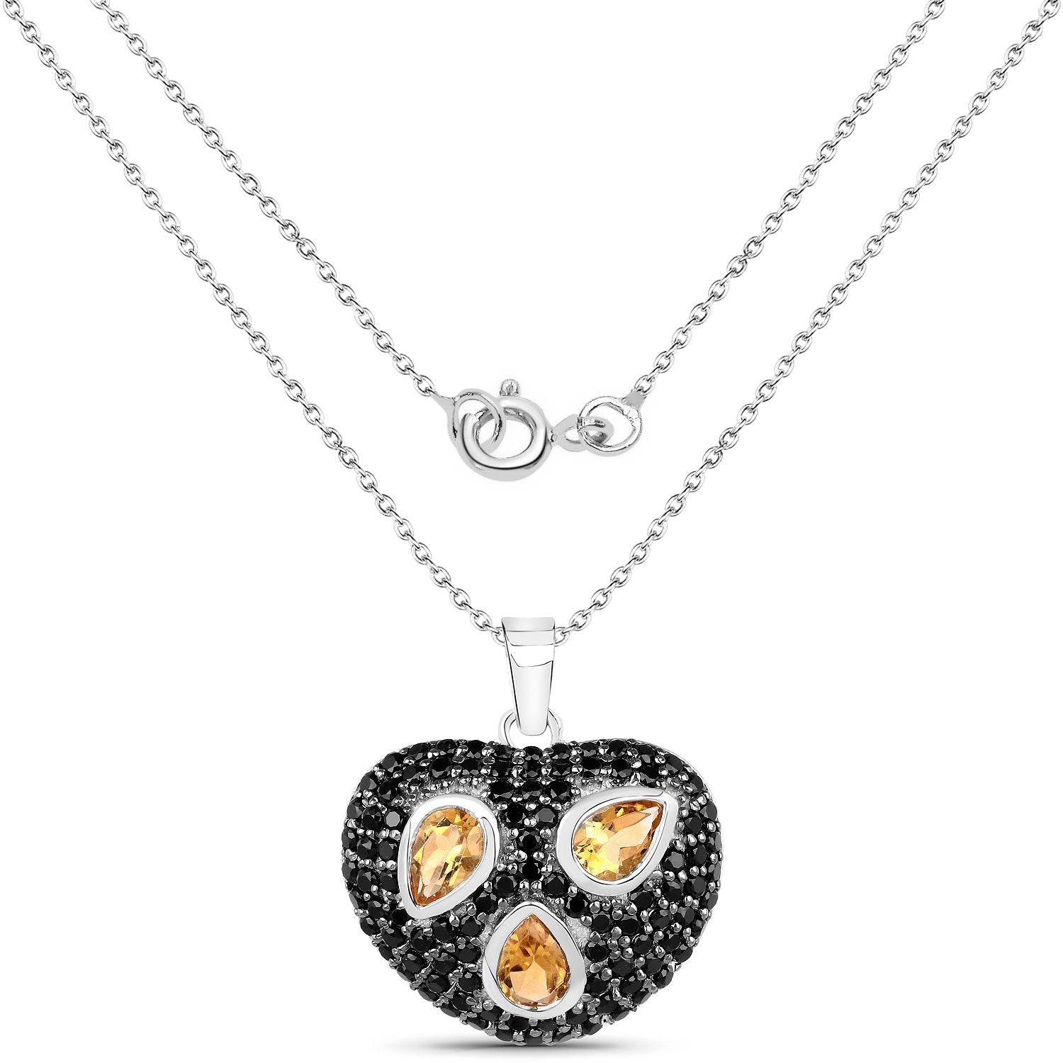 3.19 Carat Genuine Citrine and Black Spinel .925 Sterling Silver Pendant by Avera Group