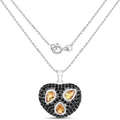3.19 Carat Genuine Citrine and Black Spinel .925 Sterling Silver Pendant by Avera Group