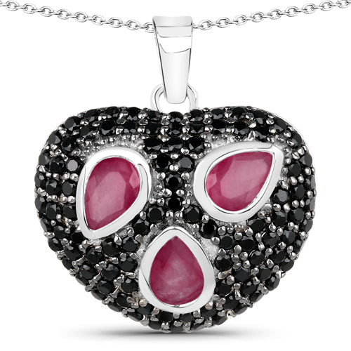 3.28 Carat Genuine Ruby and Black Spinel .925 Sterling Silver Pendant  DestGlow