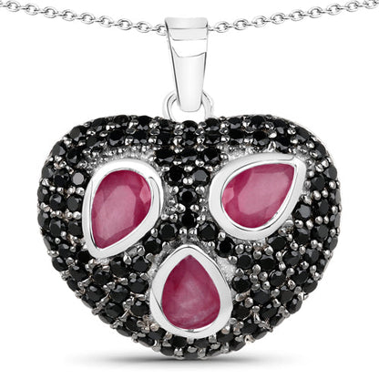 3.28 Carat Genuine Ruby and Black Spinel .925 Sterling Silver Pendant  DestGlow