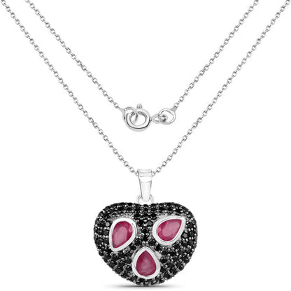 3.28 Carat Genuine Ruby and Black Spinel .925 Sterling Silver Pendant  DestGlow