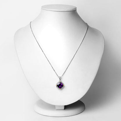 3.20 Carat Genuine Amethyst and White Diamond 18K Yellow Gold with .925 Sterling Silver Pendant  DestGlow