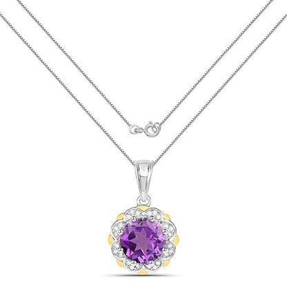 1.87 Carat Genuine Amethyst and White Diamond 14K Yellow Gold with .925 Sterling Silver Pendant by Bids.com