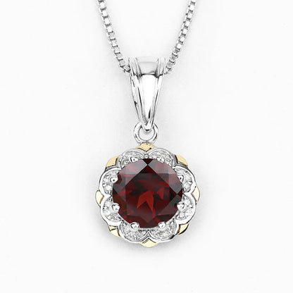 2.32 Carat Genuine Garnet and White Diamond 14K Yellow Gold with .925 Sterling Silver Pendant by Bids.com