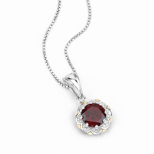2.32 Carat Genuine Garnet and White Diamond 14K Yellow Gold with .925 Sterling Silver Pendant by Bids.com