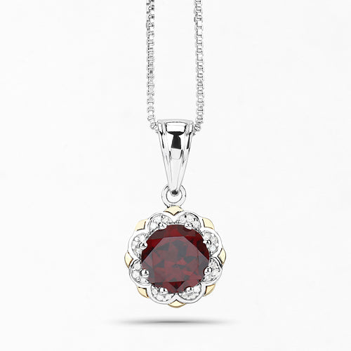 2.32 Carat Genuine Garnet and White Diamond 14K Yellow Gold with .925 Sterling Silver Pendant by Bids.com
