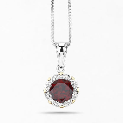 2.32 Carat Genuine Garnet and White Diamond 14K Yellow Gold with .925 Sterling Silver Pendant by Bids.com
