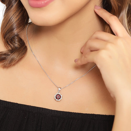 2.32 Carat Genuine Garnet and White Diamond 14K Yellow Gold with .925 Sterling Silver Pendant by Bids.com