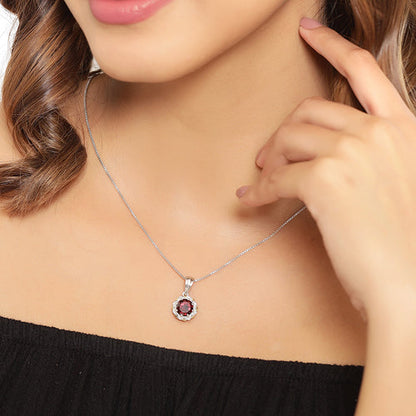 2.32 Carat Genuine Garnet and White Diamond 14K Yellow Gold with .925 Sterling Silver Pendant by Bids.com
