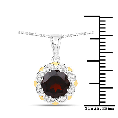 2.32 Carat Genuine Garnet and White Diamond 14K Yellow Gold with .925 Sterling Silver Pendant by Bids.com