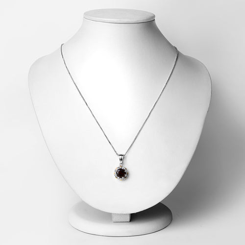 2.32 Carat Genuine Garnet and White Diamond 14K Yellow Gold with .925 Sterling Silver Pendant by Bids.com