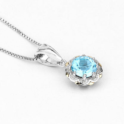 2.32 Carat Genuine Swiss Blue Topaz and White Diamond 14K Yellow Gold with .925 Sterling Silver Pendant by Bids.com