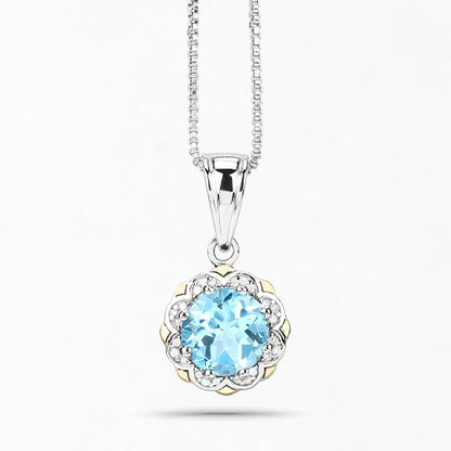 2.32 Carat Genuine Swiss Blue Topaz and White Diamond 14K Yellow Gold with .925 Sterling Silver Pendant by Bids.com