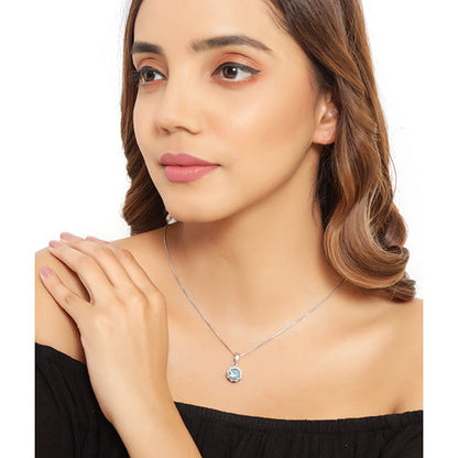 2.32 Carat Genuine Swiss Blue Topaz and White Diamond 14K Yellow Gold with .925 Sterling Silver Pendant by Bids.com