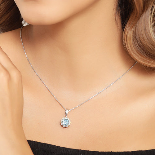 2.32 Carat Genuine Swiss Blue Topaz and White Diamond 14K Yellow Gold with .925 Sterling Silver Pendant by Bids.com