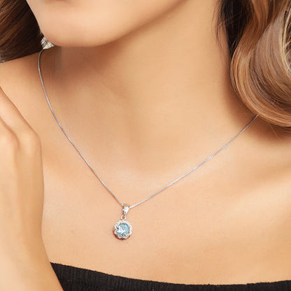 2.32 Carat Genuine Swiss Blue Topaz and White Diamond 14K Yellow Gold with .925 Sterling Silver Pendant by Bids.com