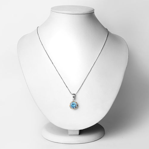 2.32 Carat Genuine Swiss Blue Topaz and White Diamond 14K Yellow Gold with .925 Sterling Silver Pendant by Bids.com