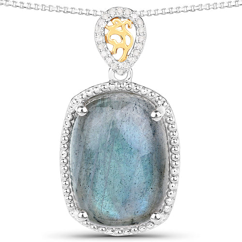 11.05 Carat Genuine Labradorite and White Diamond 14K Yellow Gold with .925 Sterling Silver Pendant by Bids.com