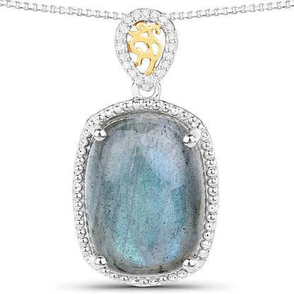 11.05 Carat Genuine Labradorite and White Diamond 14K Yellow Gold with .925 Sterling Silver Pendant by Bids.com