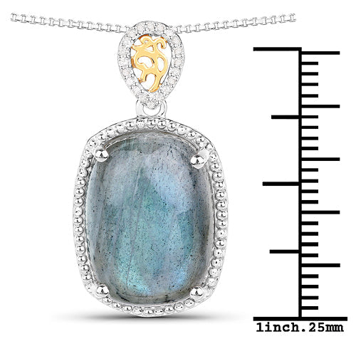 11.05 Carat Genuine Labradorite and White Diamond 14K Yellow Gold with .925 Sterling Silver Pendant by Bids.com