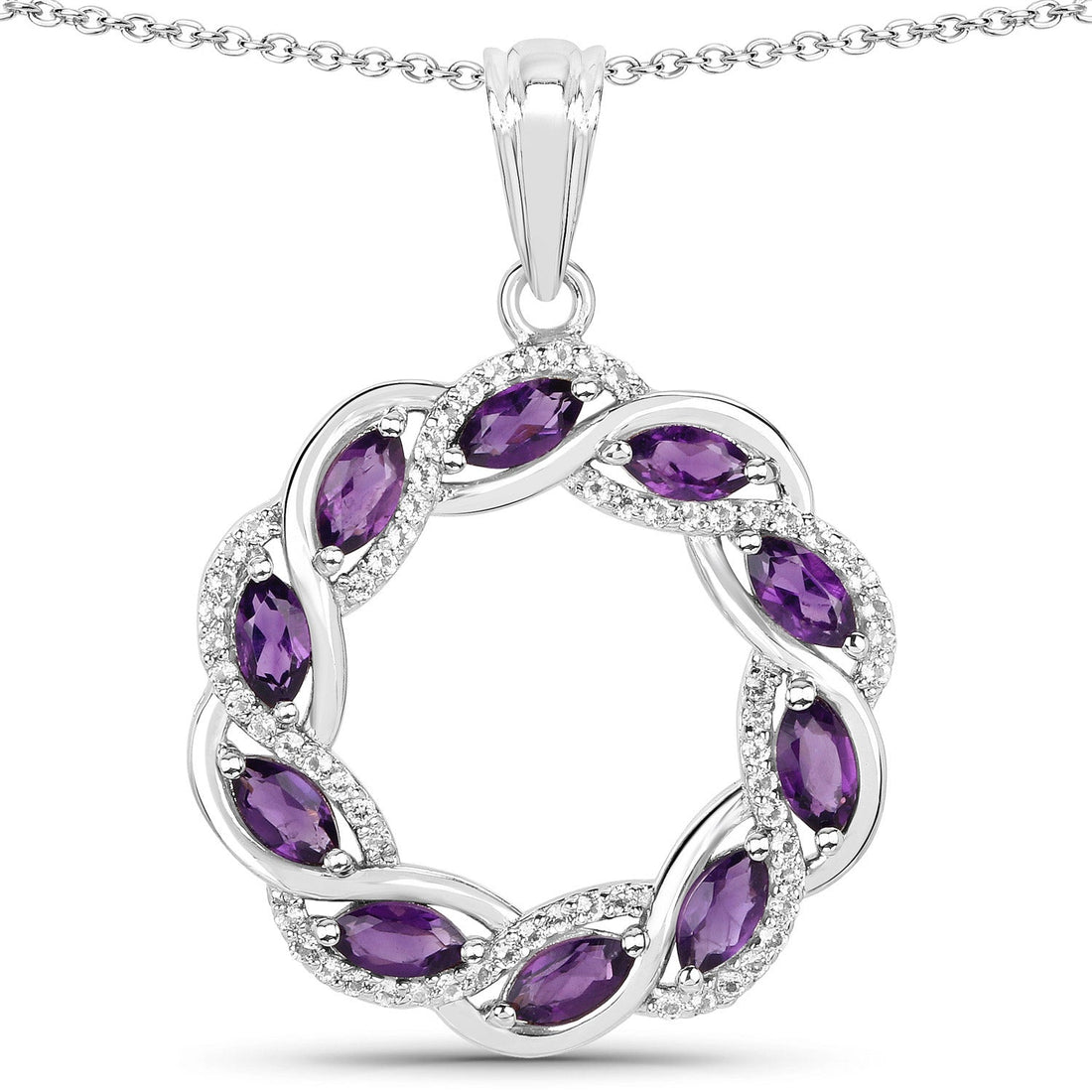 1.83 Carat Genuine Amethyst and White Topaz .925 Sterling Silver Pendant by Avera Group