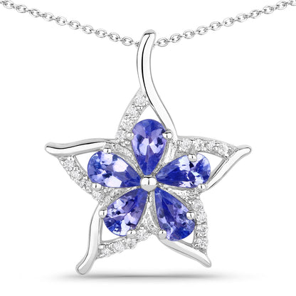 1.17 Carat Genuine Tanzanite and White Zircon .925 Sterling Silver Pendant  DestGlow