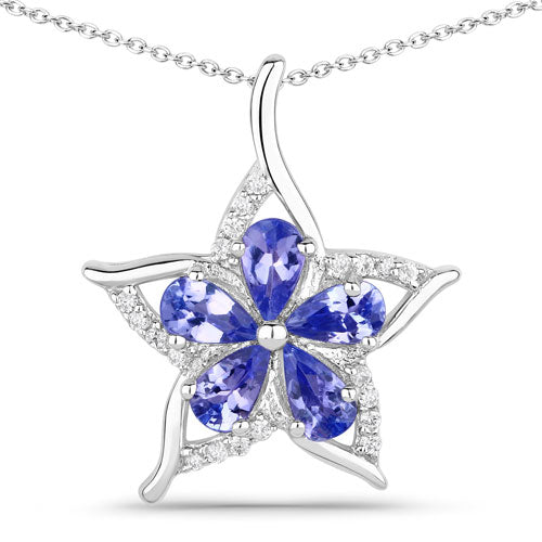 1.17 Carat Genuine Tanzanite and White Zircon .925 Sterling Silver Pendant  DestGlow