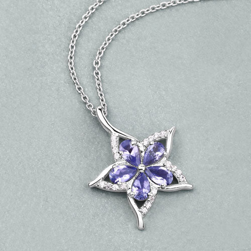 1.17 Carat Genuine Tanzanite and White Zircon .925 Sterling Silver Pendant  DestGlow