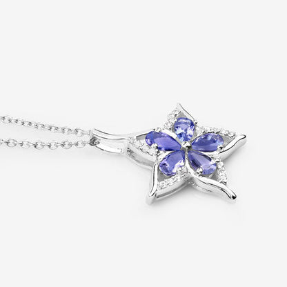 1.17 Carat Genuine Tanzanite and White Zircon .925 Sterling Silver Pendant  DestGlow
