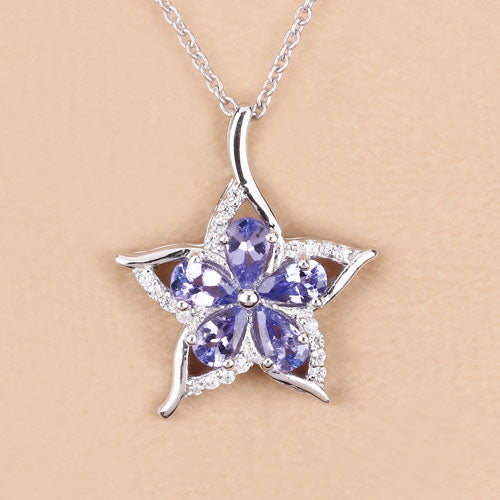 1.17 Carat Genuine Tanzanite and White Zircon .925 Sterling Silver Pendant  DestGlow